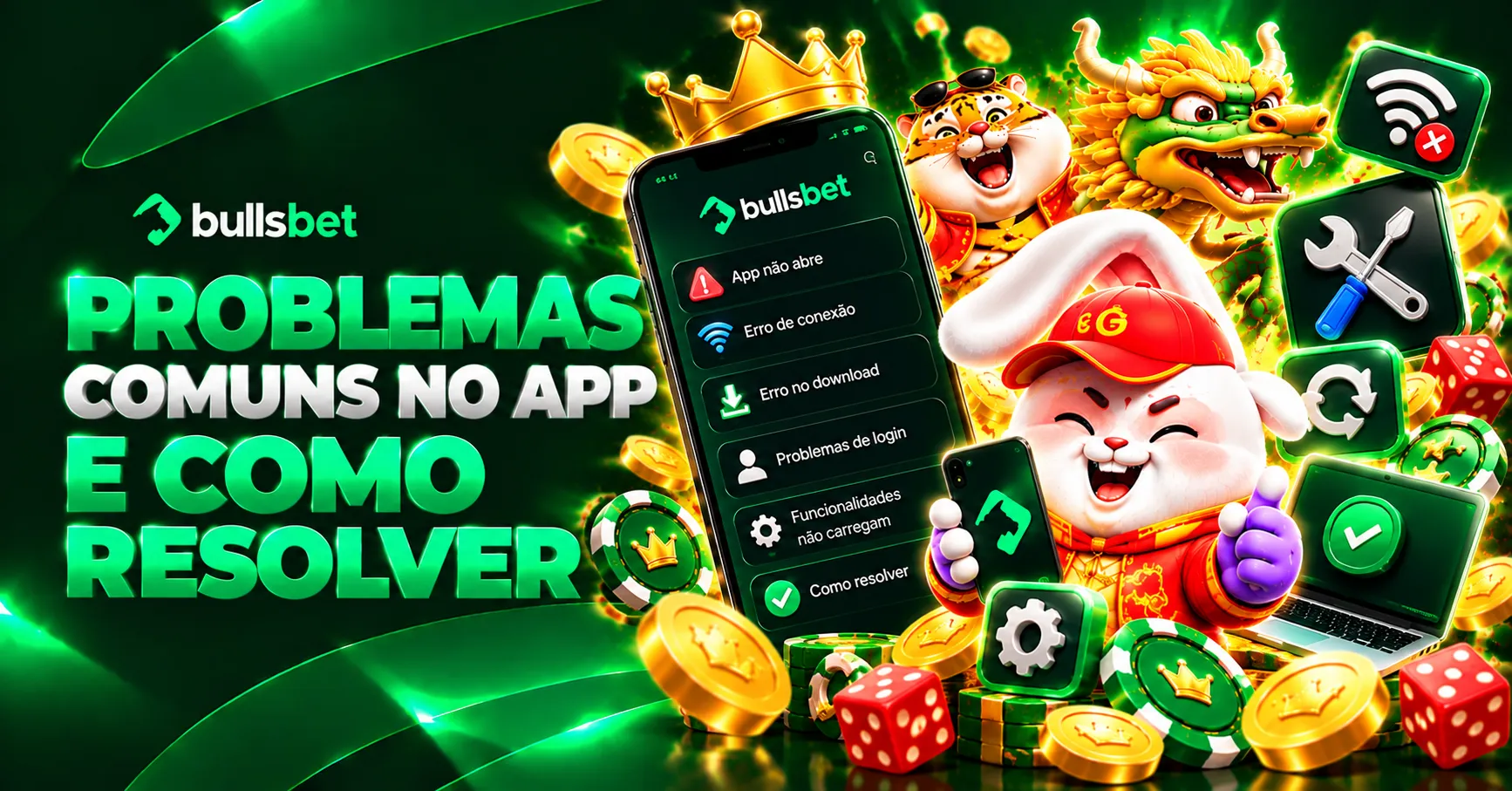 Problemas comuns no app Bullsbet com erros de conexão, login, download e opções de solução